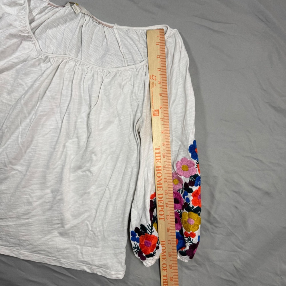 Boden White Poppy Floral Embroidered Puff Sleeve Peasant Top Sz 6 Cottagecore - Picture 8 of 12